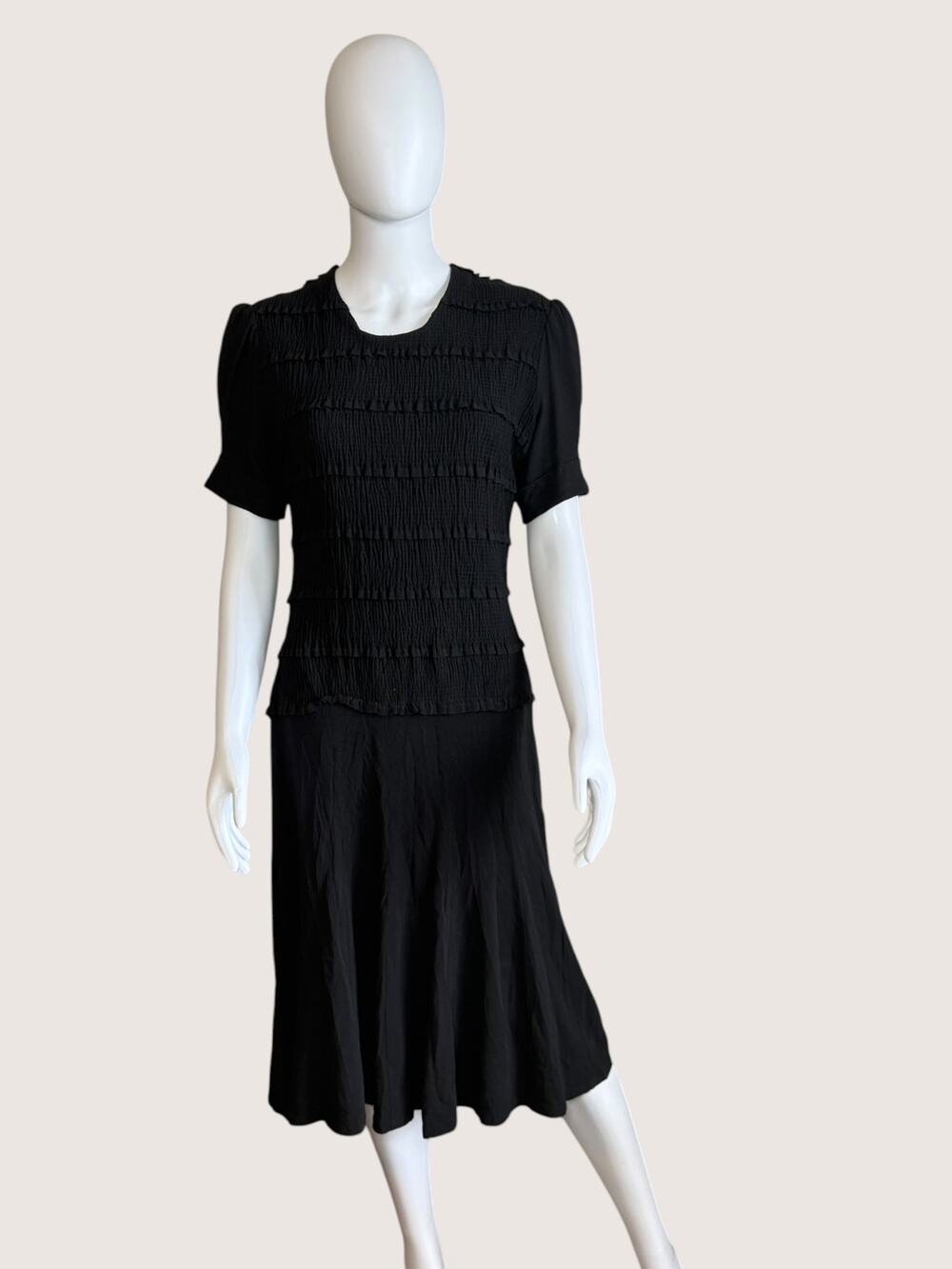 1940's Vintage Black Smocked Midi Dress - Sz SM